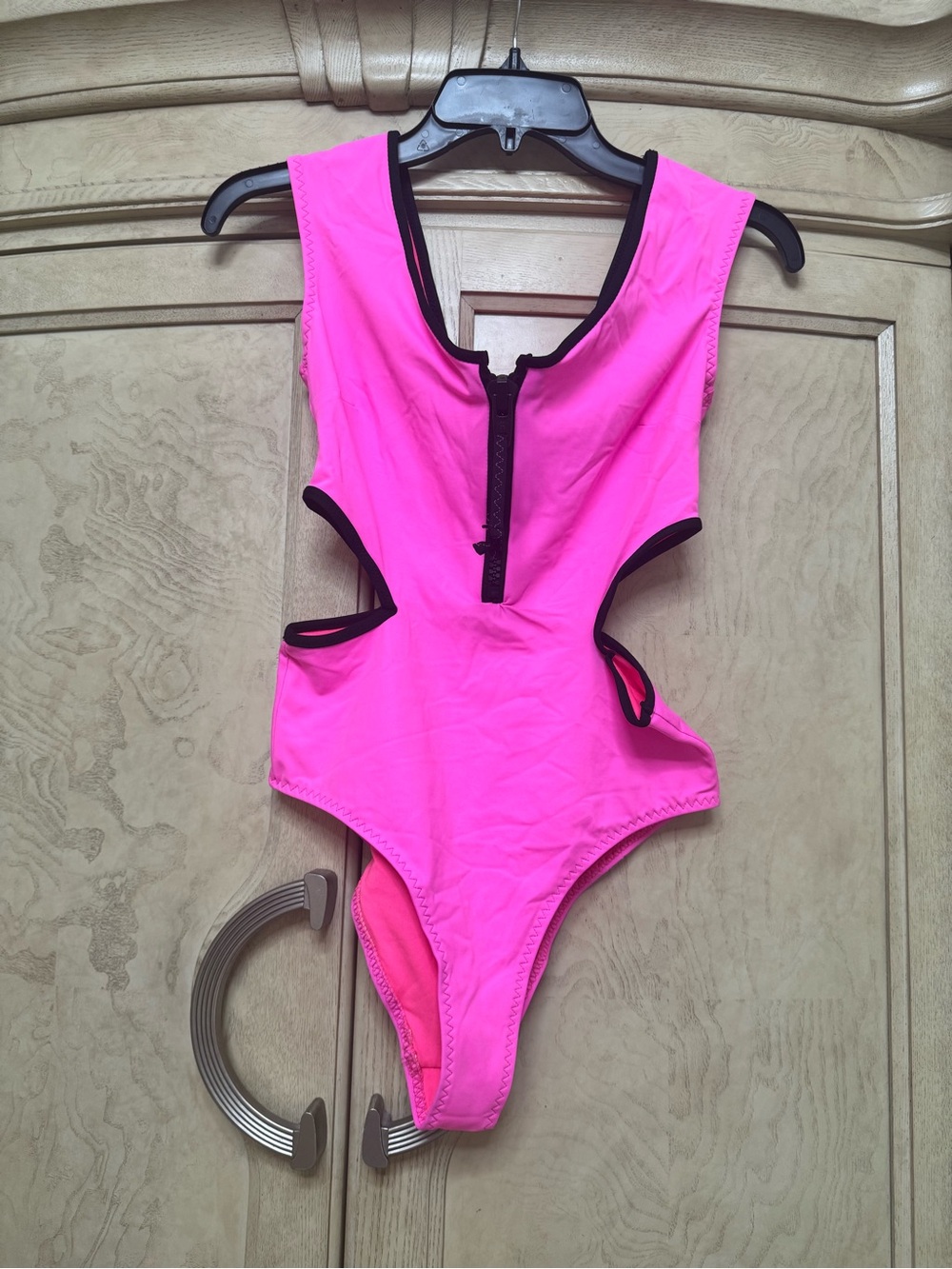Zara Neon Pink One-Piece Cutout Swimsuit with Black Trim